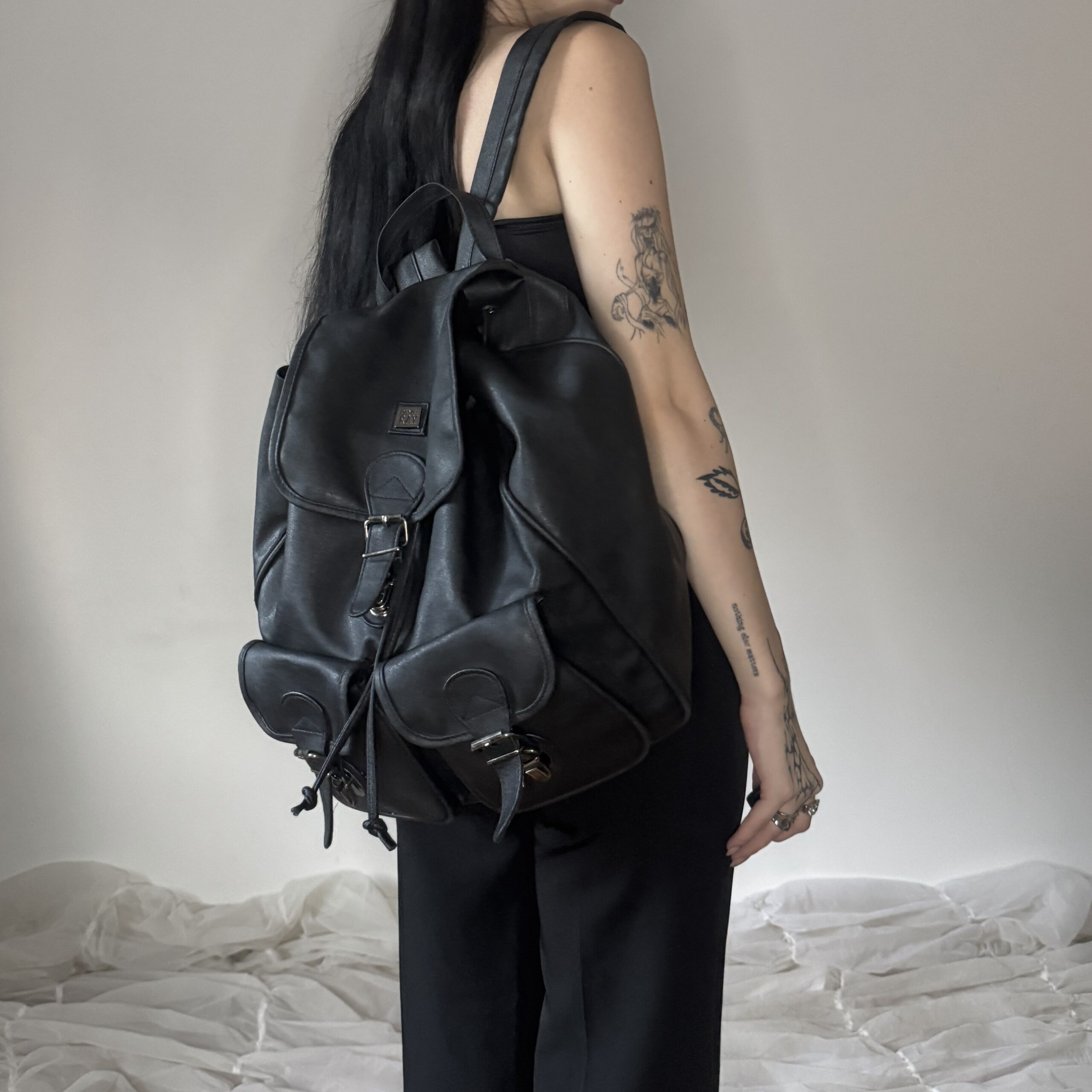 BLACK LEATHER BACKPACK