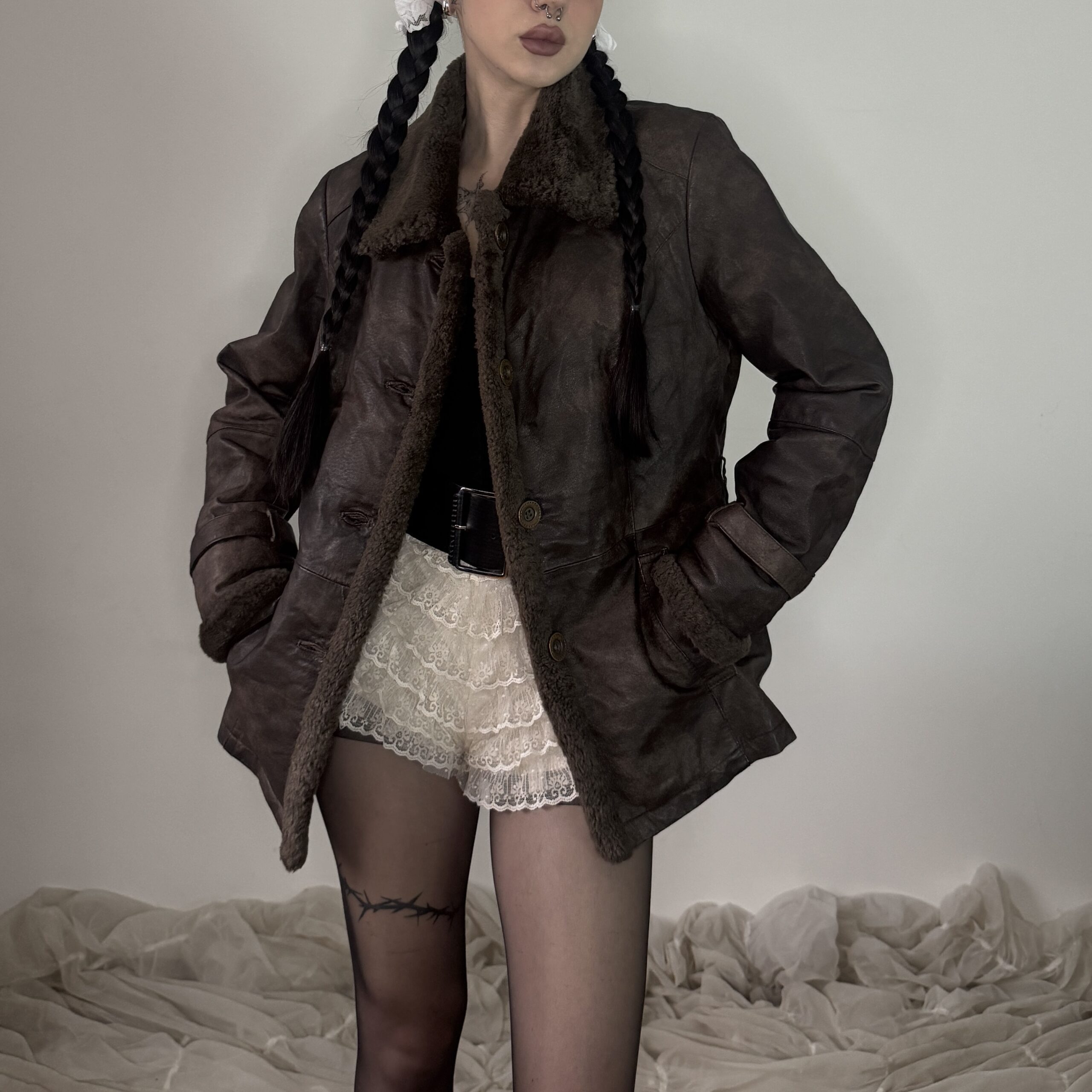 BROWN VINTAGE JACKET w FUR - Obrázek 3