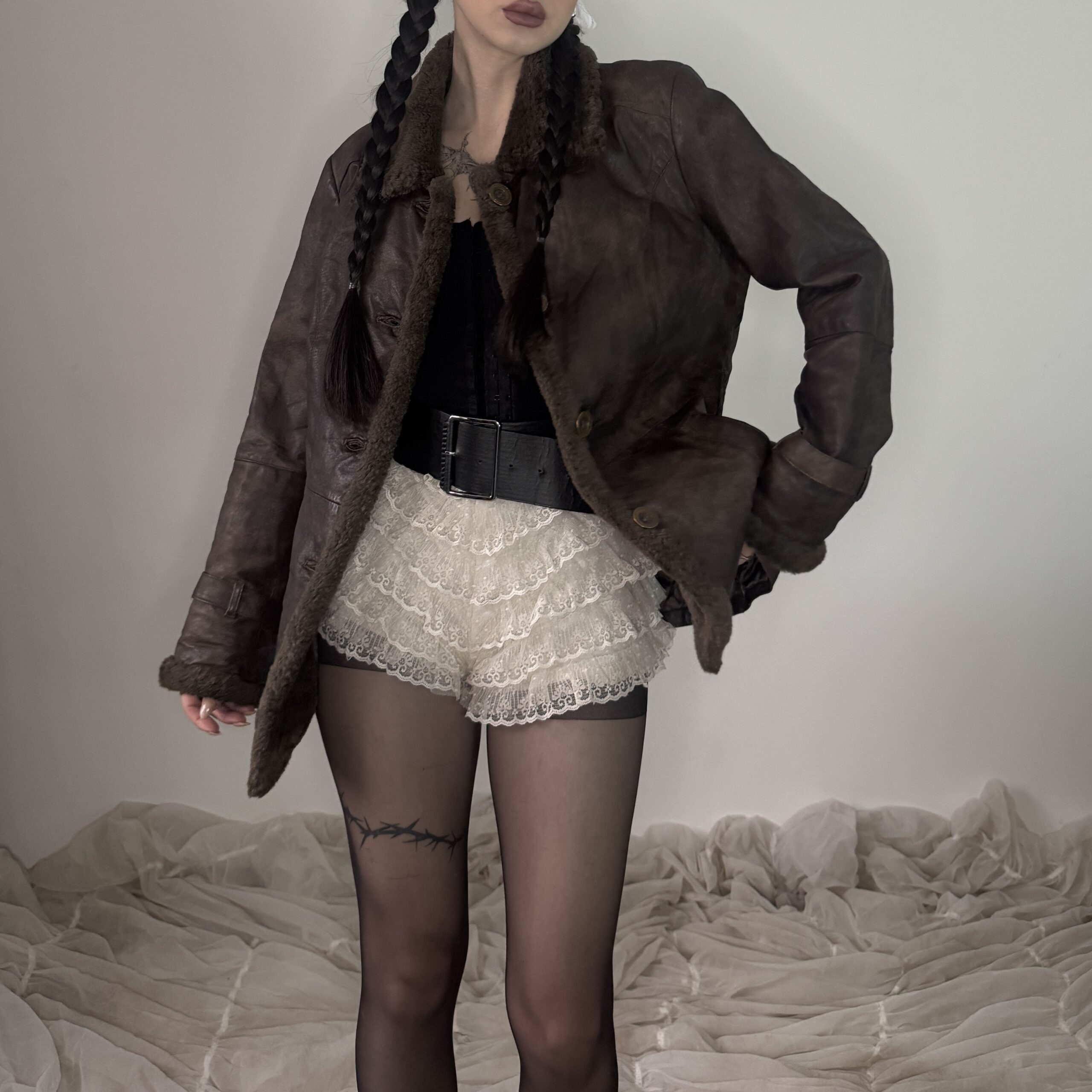 BROWN VINTAGE JACKET w FUR - Obrázek 6