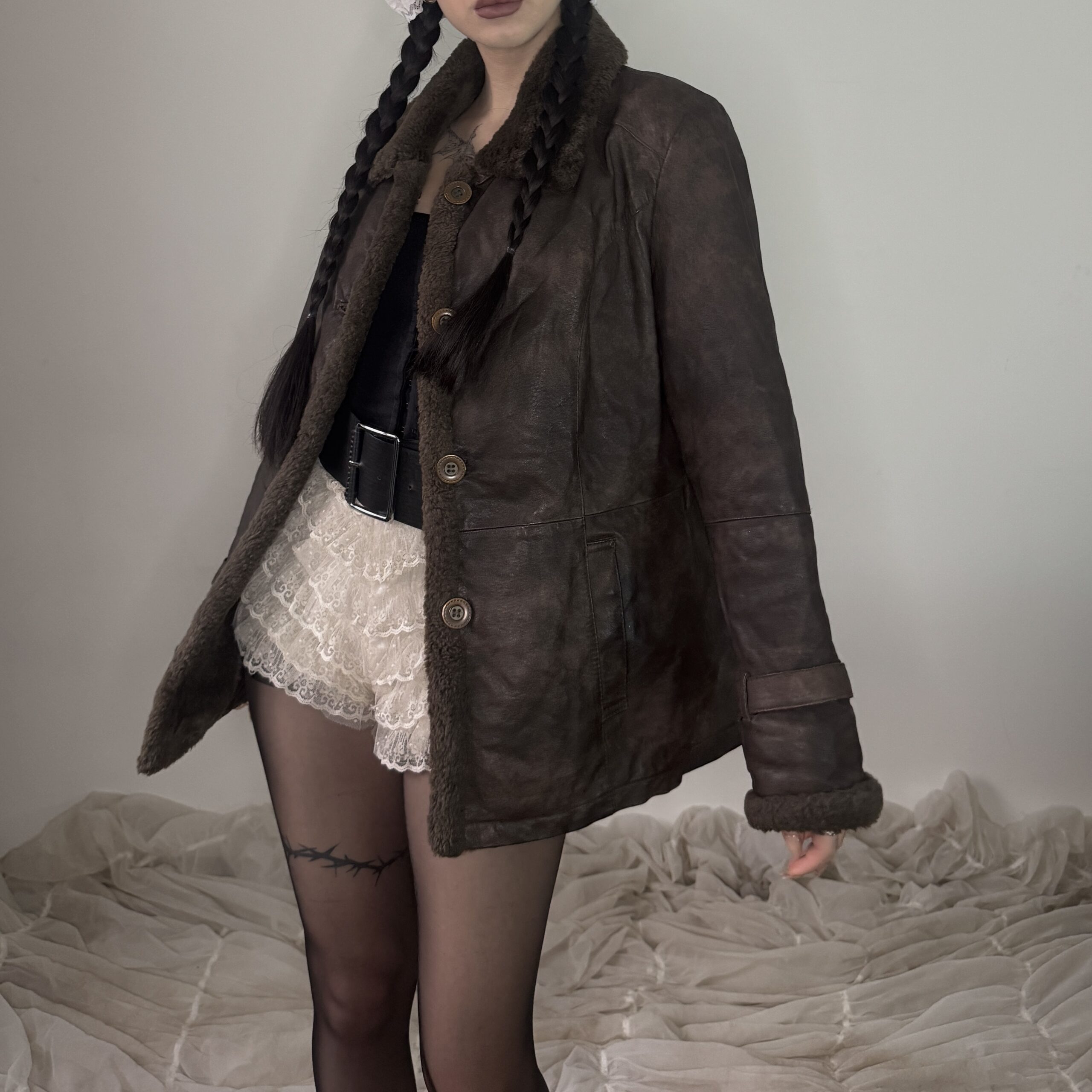 BROWN VINTAGE JACKET w FUR