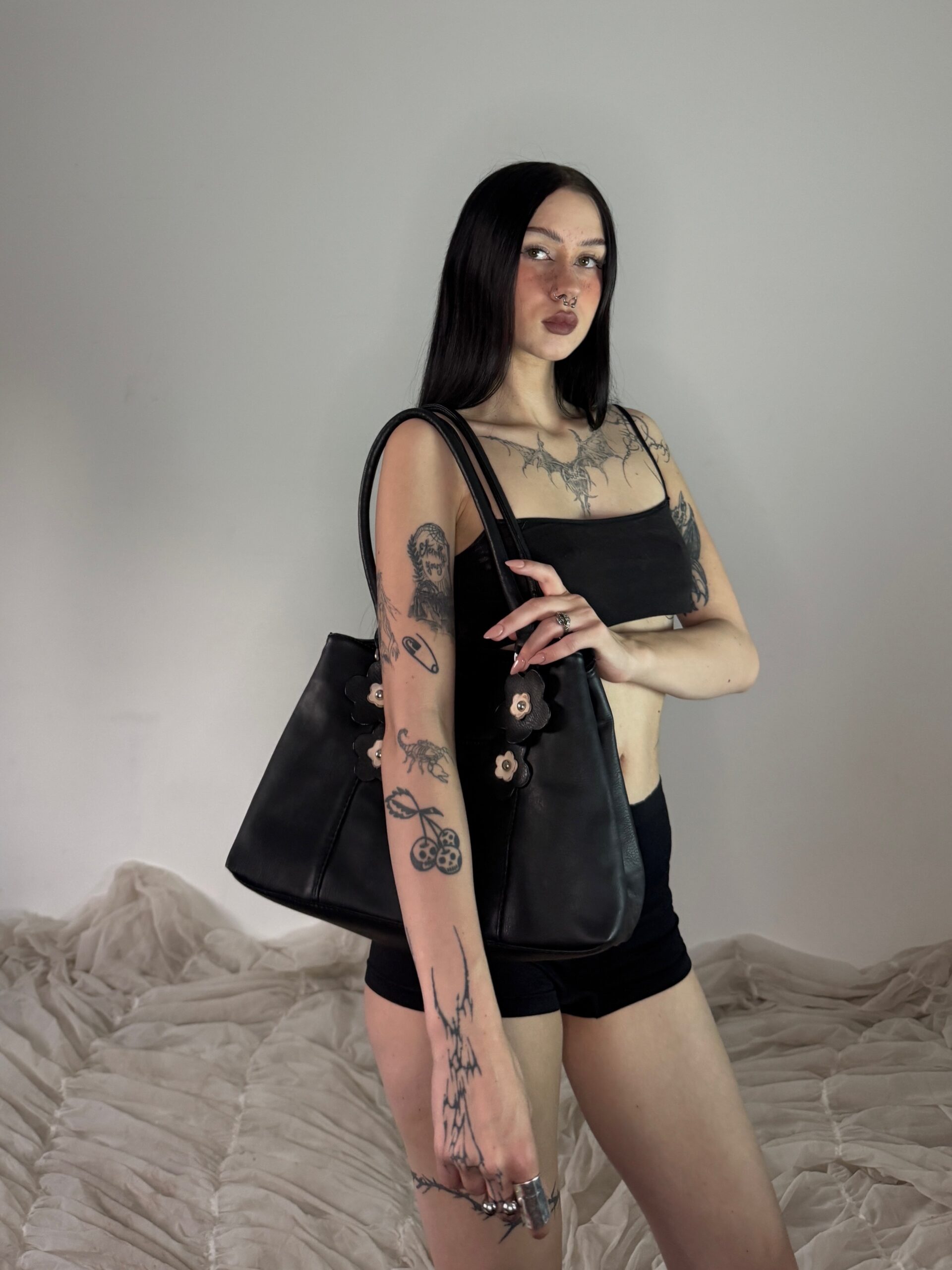 VINTAGE LEATHER BAG w FLOWERS - Obrázek 3