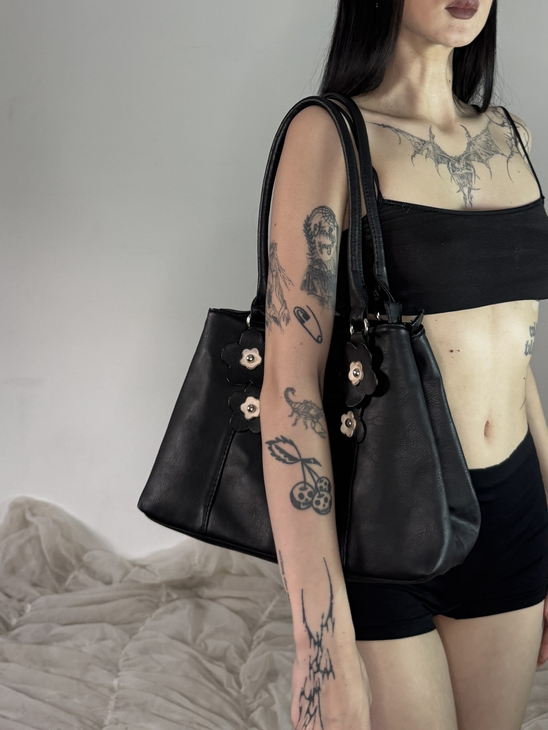 VINTAGE LEATHER BAG w FLOWERS - Obrázek 5