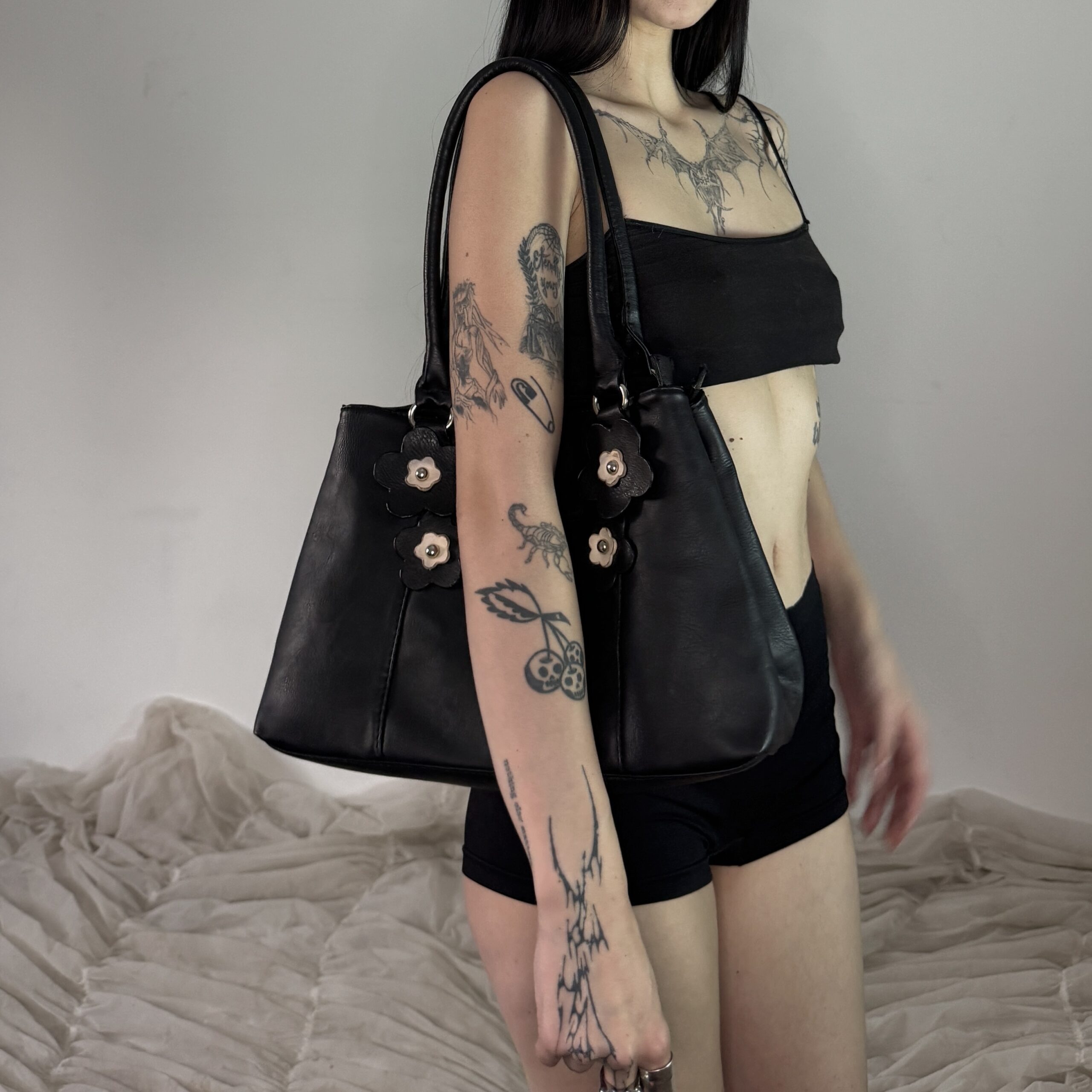 VINTAGE LEATHER BAG w FLOWERS - Obrázek 2