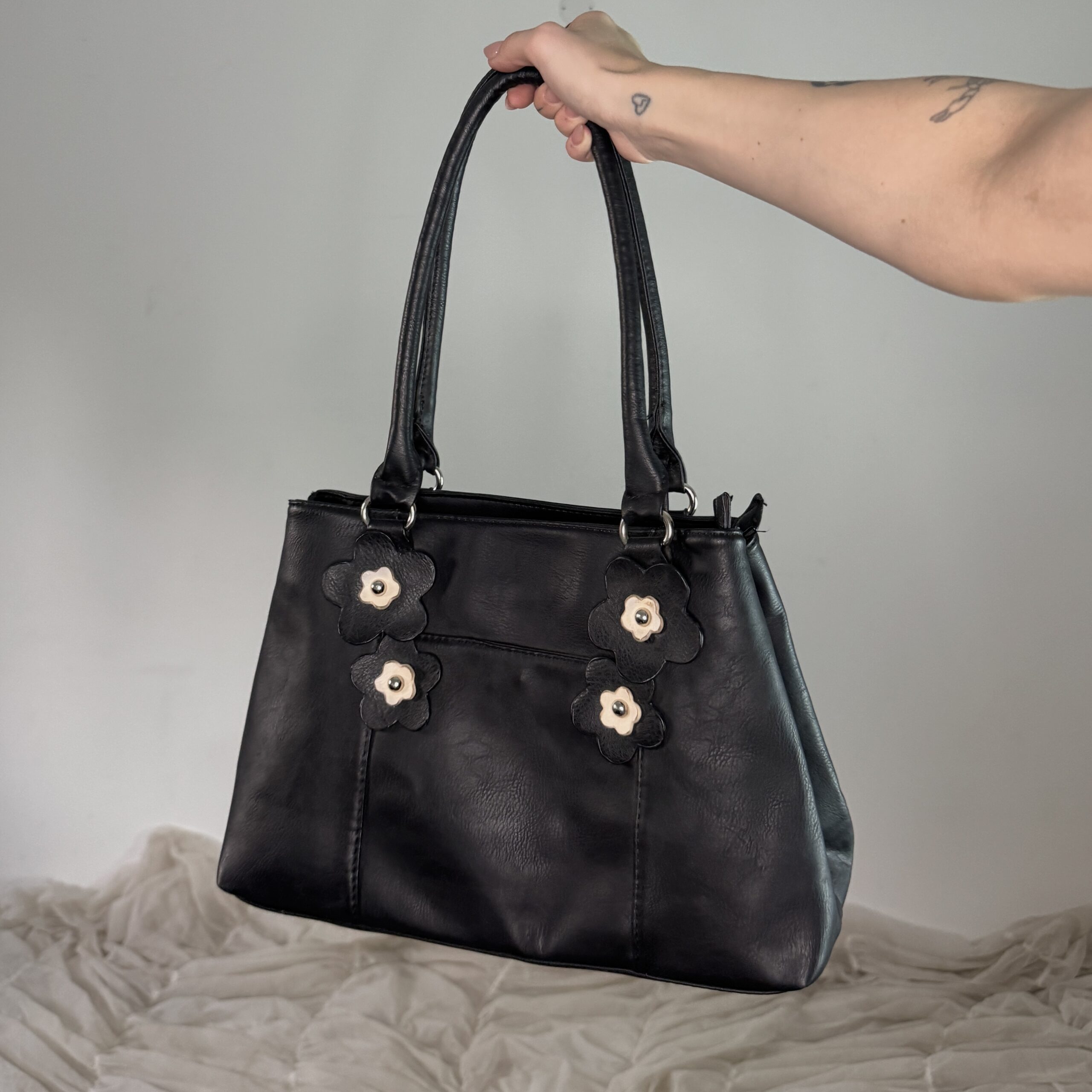 VINTAGE LEATHER BAG w FLOWERS - Obrázek 4